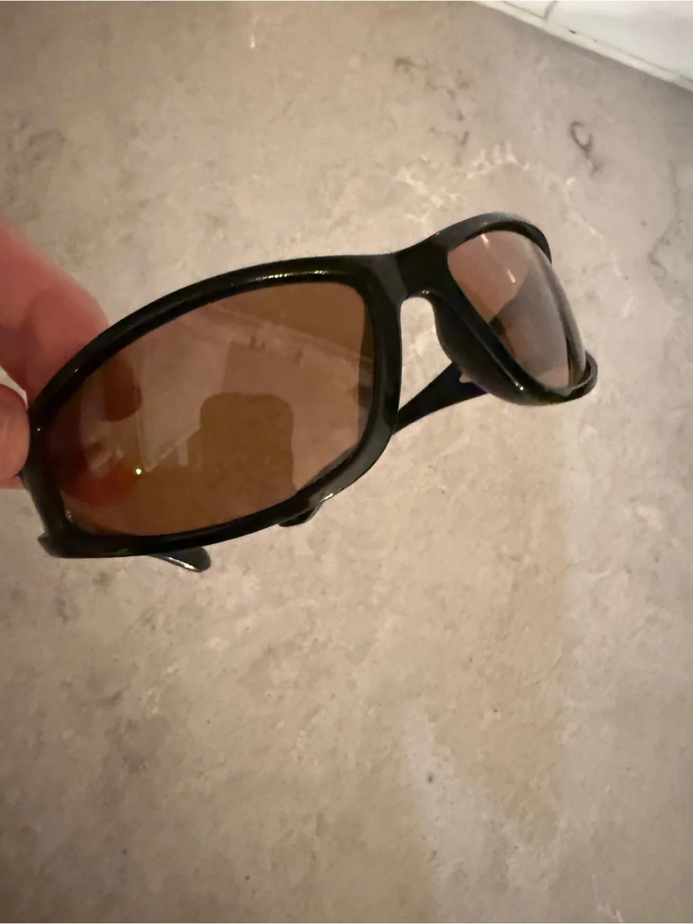 Retro 90s polarized wraparound Black Frame Sunglasses with sheer Brown Lenses